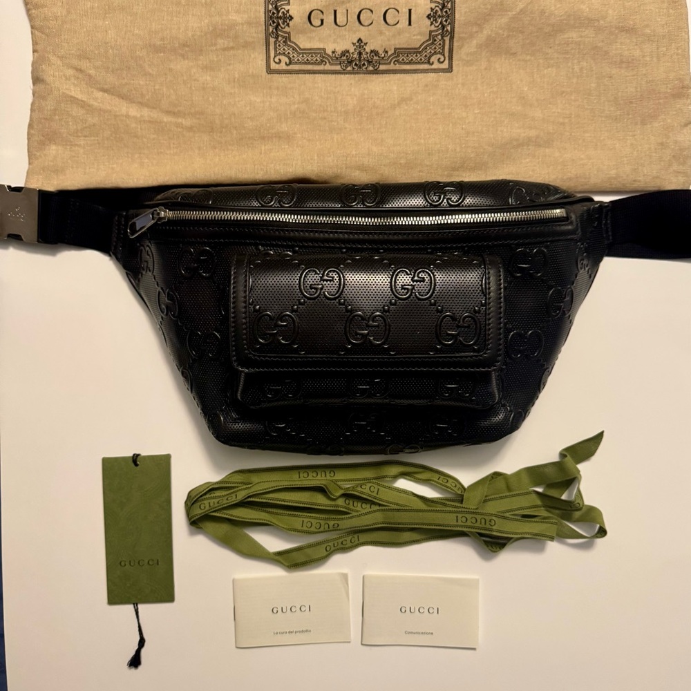 Gucci Embossed Black Belt Bag